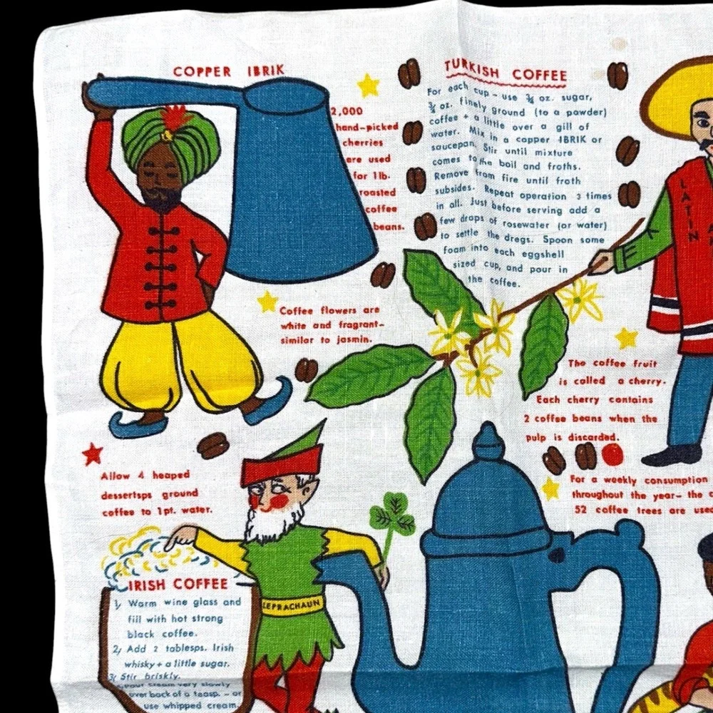 Vintage Lamont Irish Linen Tea Towel Coffee Recipes Ideas Mid Century Ireland